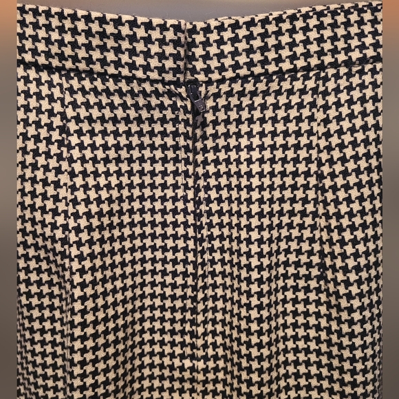 Vintage wool houndstooth handmade knit slit skirt navy ivory wool midi pencil - Picture 4 of 5